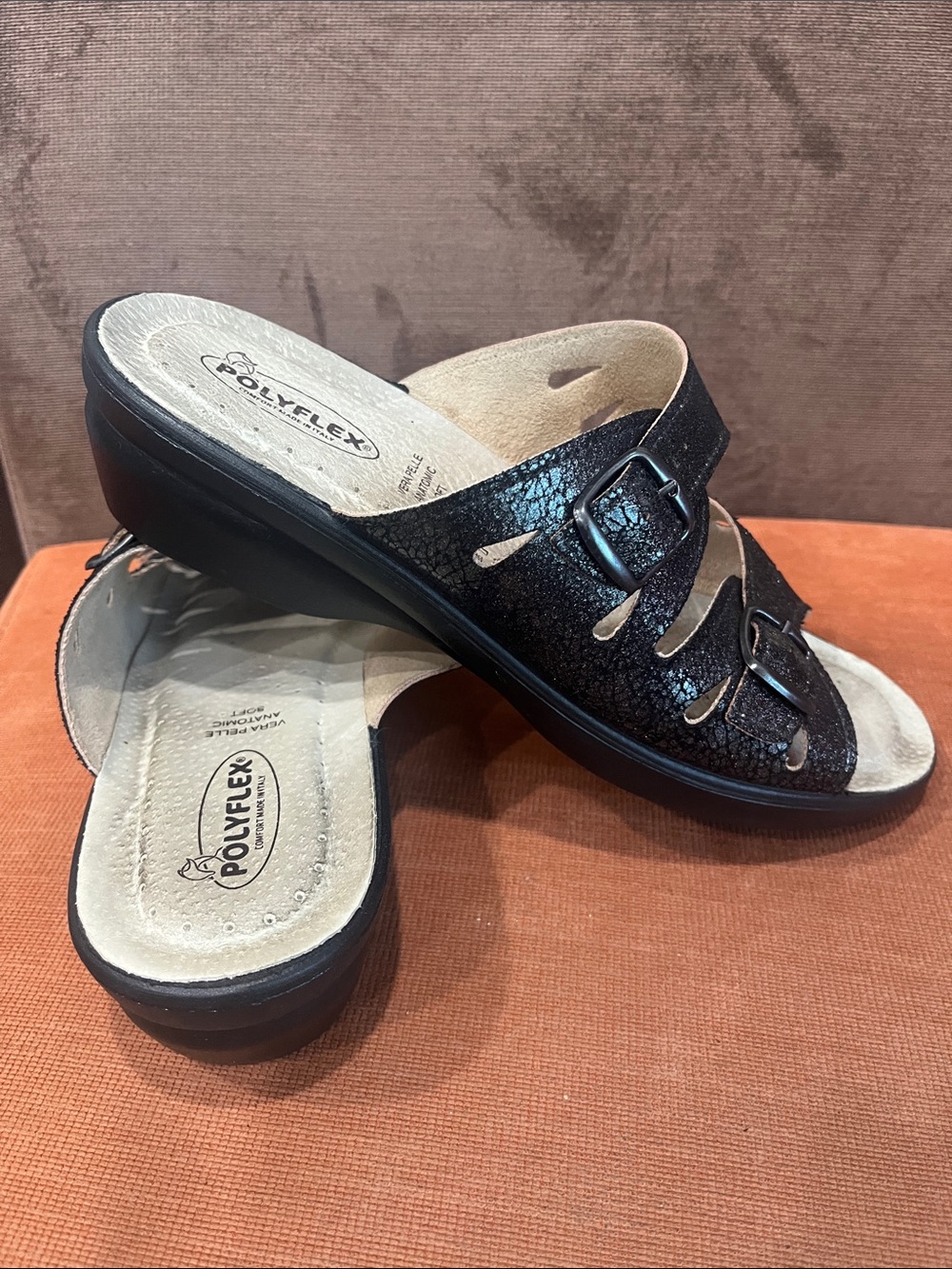 Polyflex Black Buckle Slide Sandals Orthopaedic size 40/ 9 US